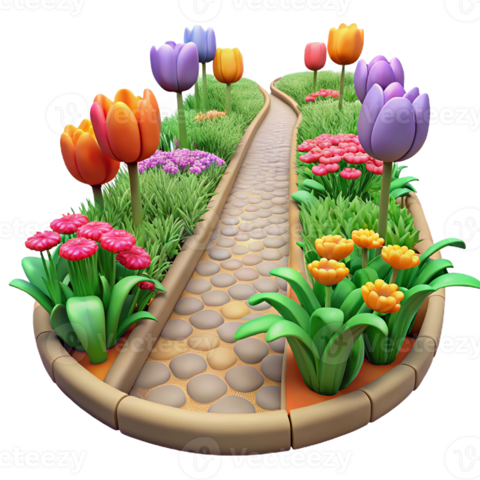 dramatic artistic 3D Cartoon Garden Path Illustration authentic png