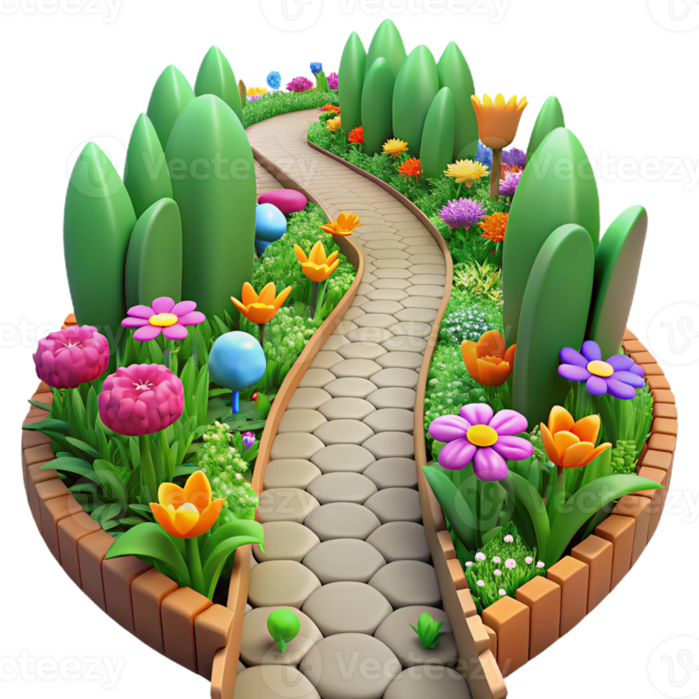 dramatic classic Cartoon Garden Path 3D Illustration professional png