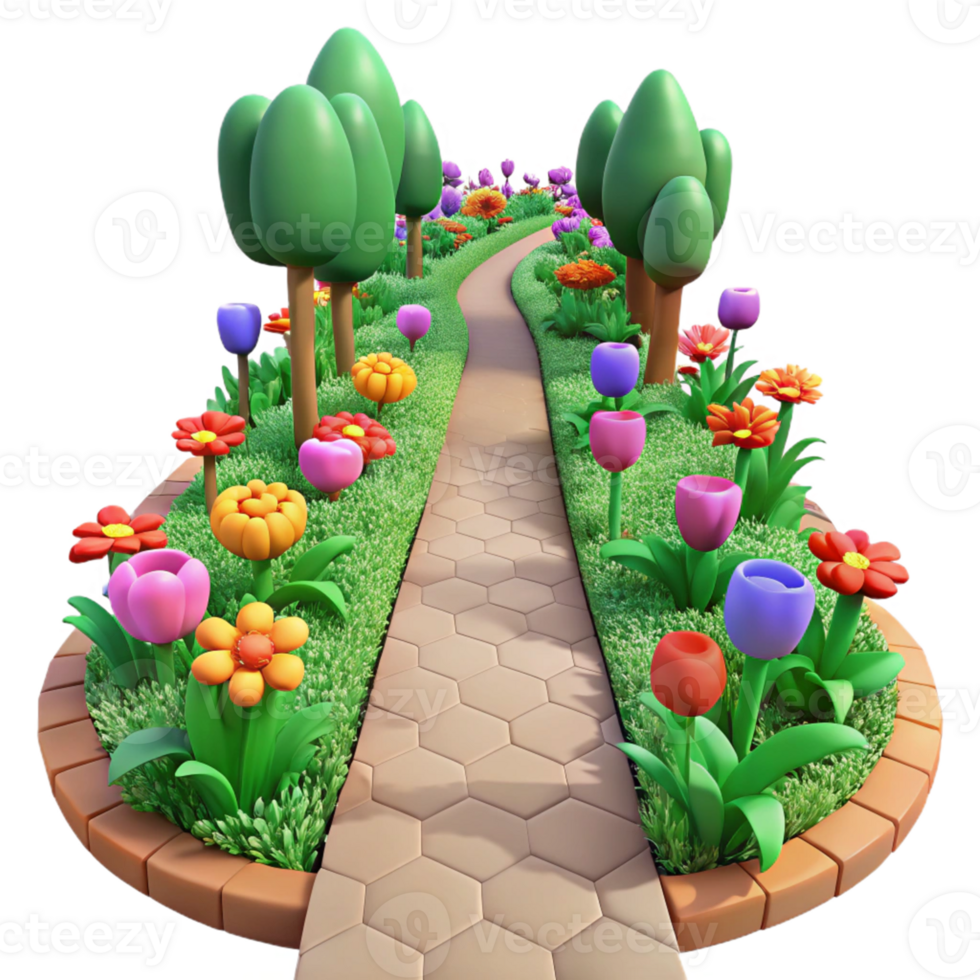 magnificent modern Cartoon Garden Path 3D Illustration high quality png