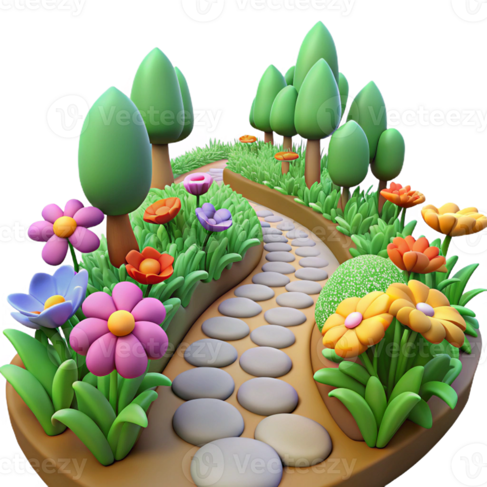 impressive vintage Cartoon Garden Path 3D Illustration high quality png