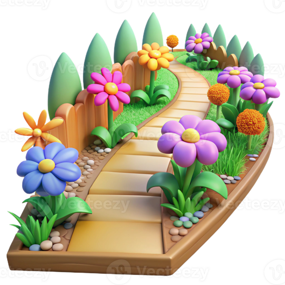 vibrant vintage 3D Cartoon Garden Path Illustration high quality png