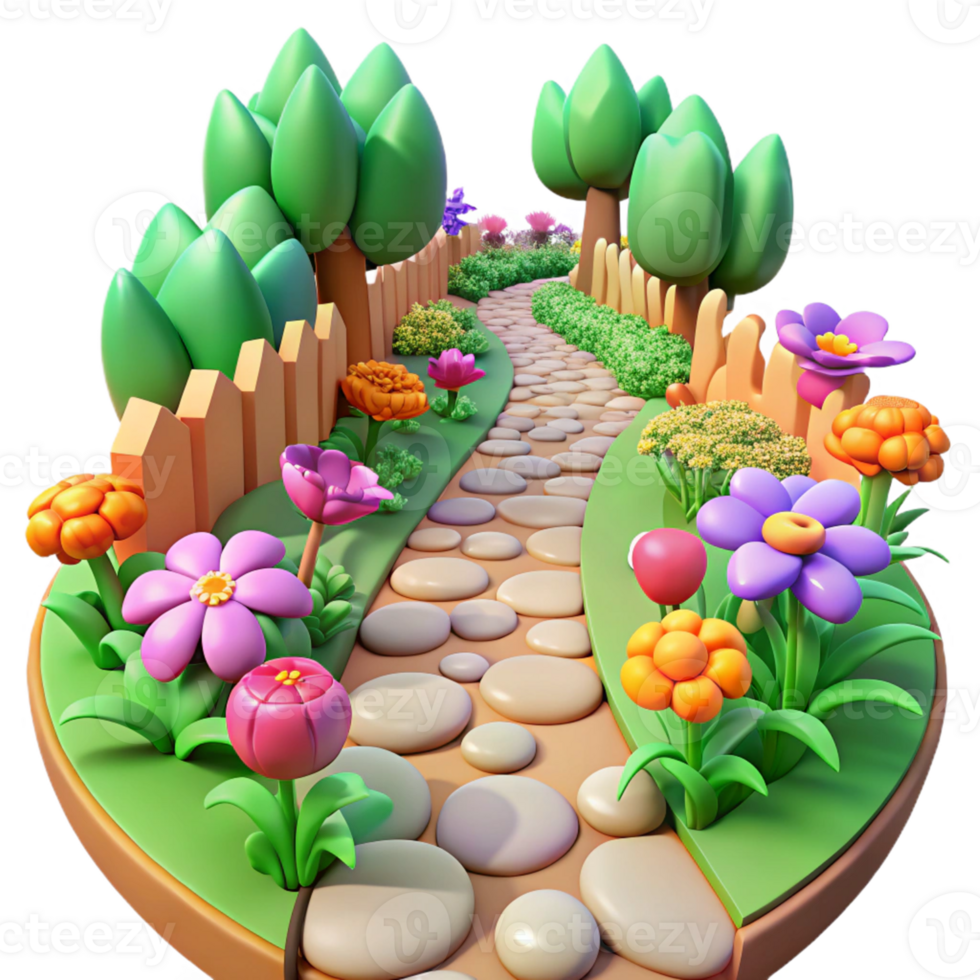serene contemporary 3D Cartoon Garden Path Illustration high quality png