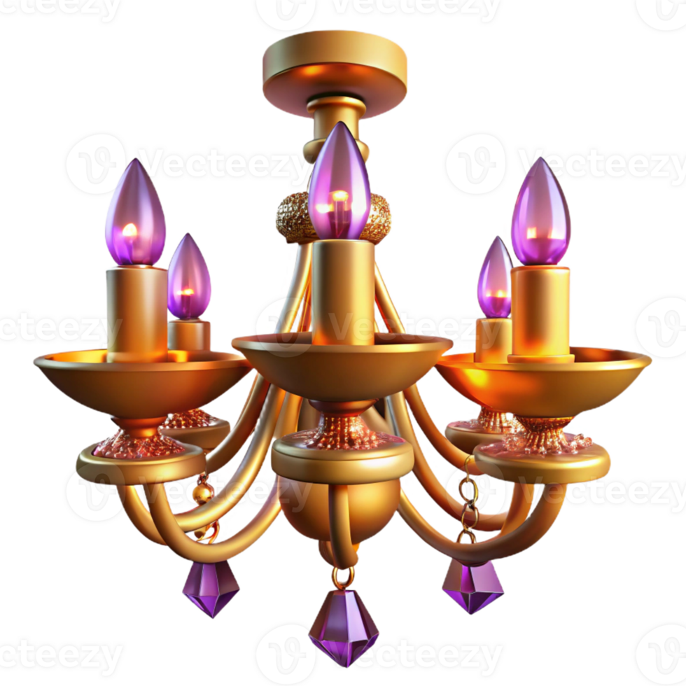 stunning abstract Elegant Gold 3D Chandelier with Purple Crystals 4K png