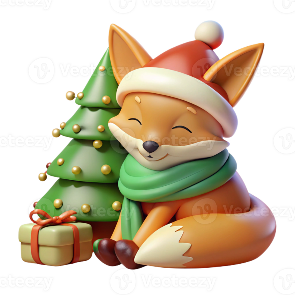 beautiful minimalist Cute Fox 3D Render Christmas Illustration 4K png
