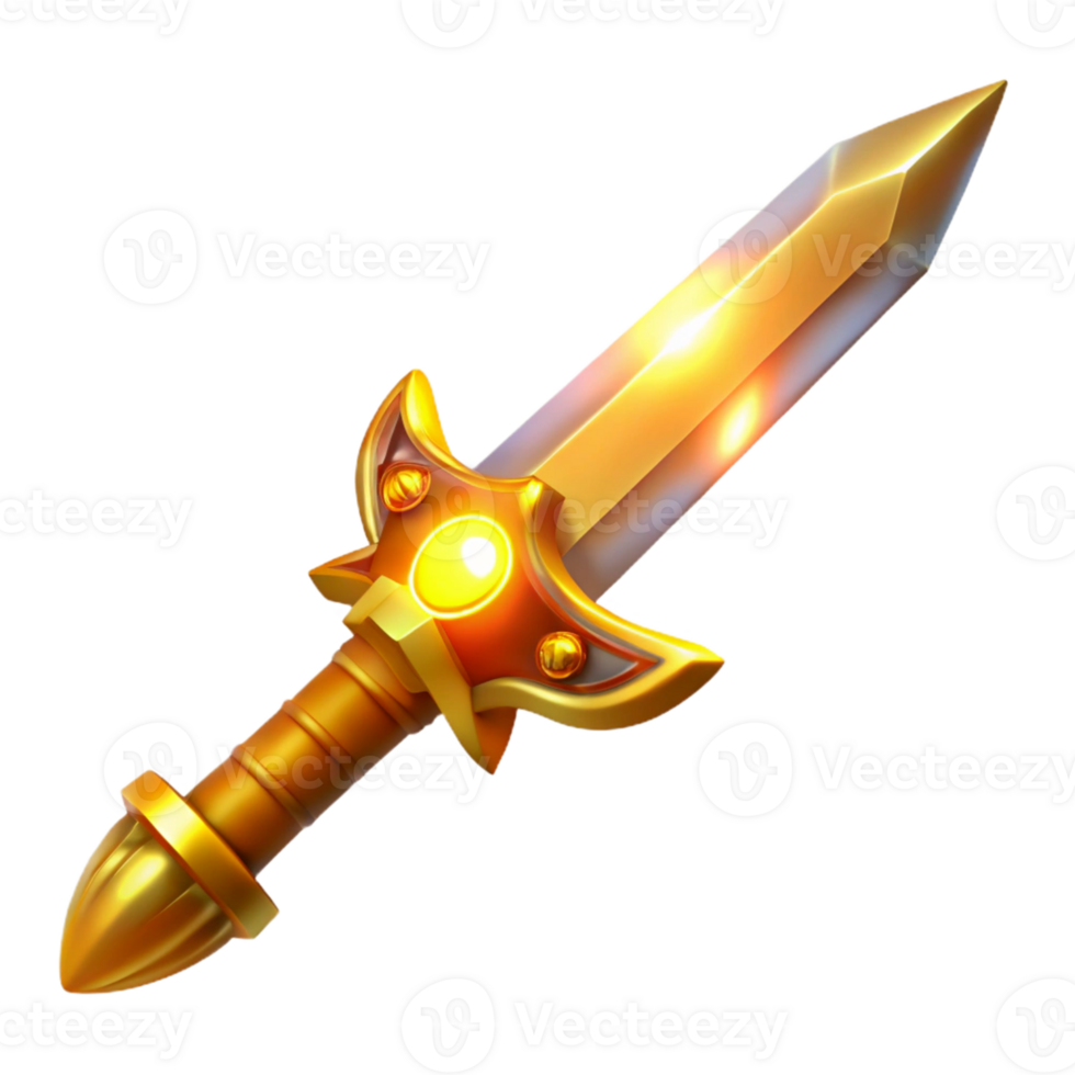 elegant artistic Golden 3D Sword Illustration detailed png