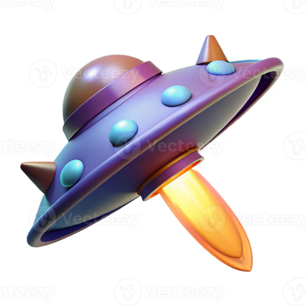 vibrant abstract Cartoon UFO Spaceship 3D Render high quality png