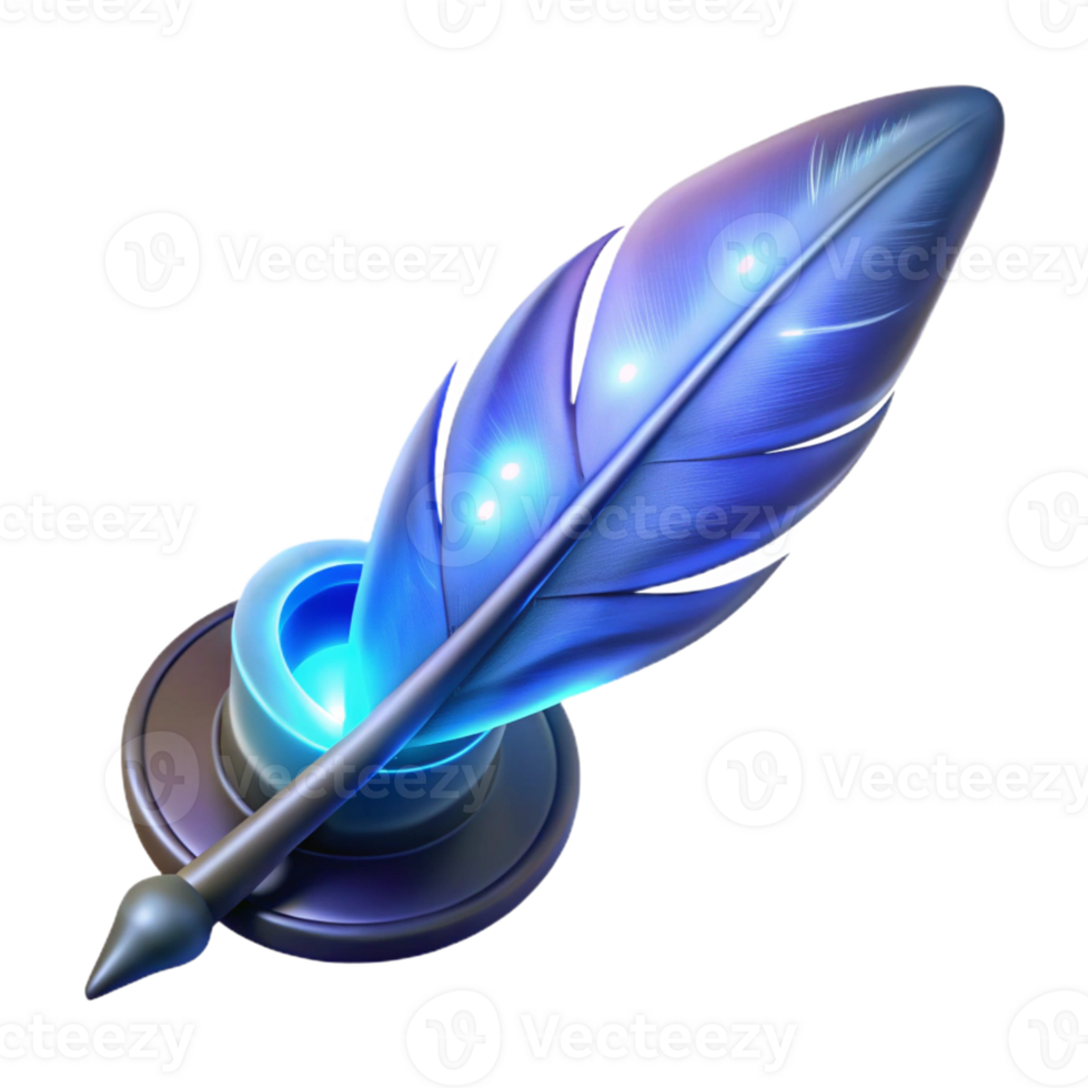 wonderful classic Glowing Quill and Inkwell 3D Render authentic png