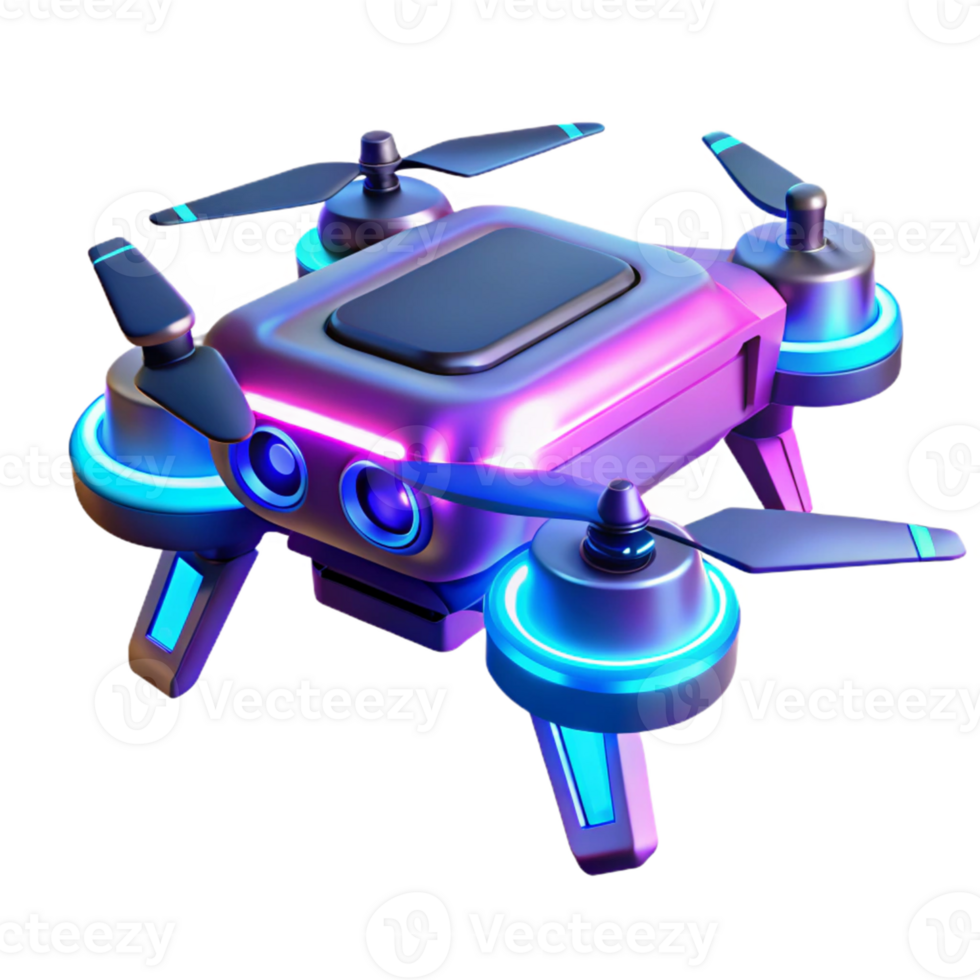 serene modern Neon Drone 3D Render detailed png