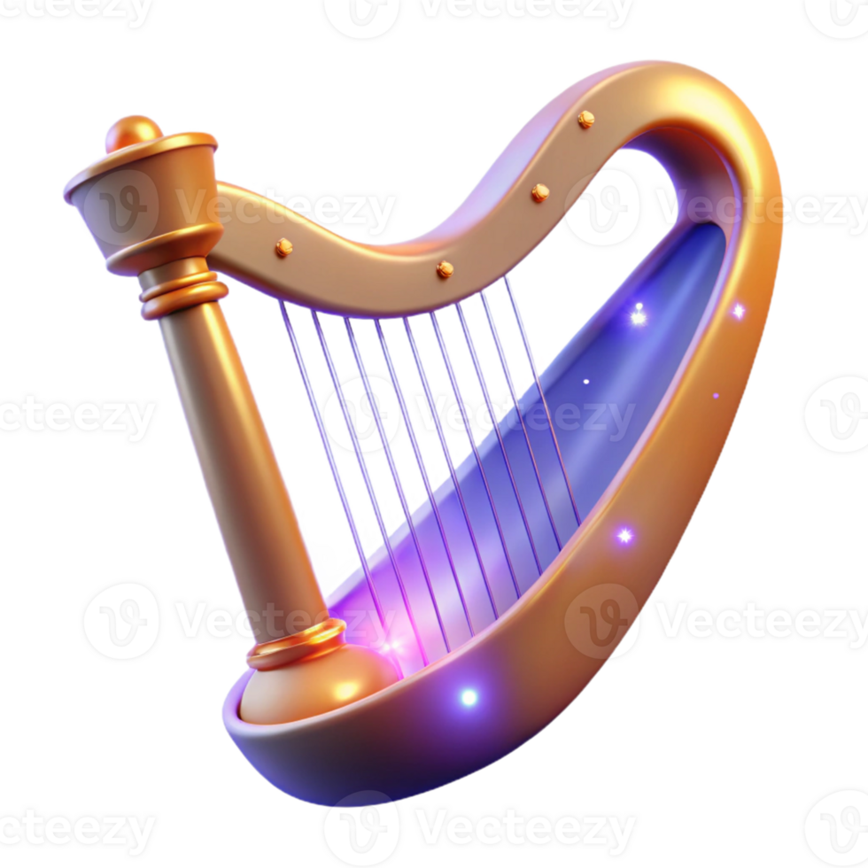 magnificent minimalist Golden Harp 3D Render high resolution png