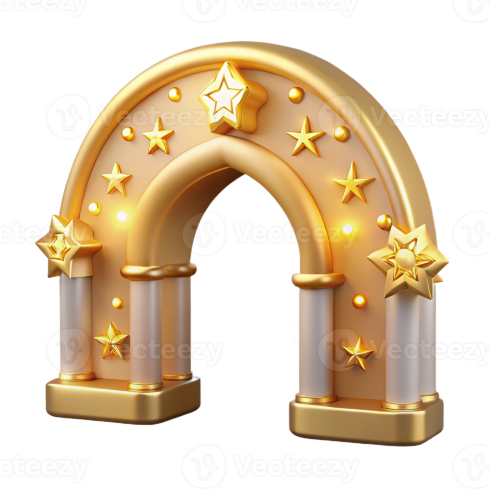 elegant traditional Golden Star Arch 3D Render original png