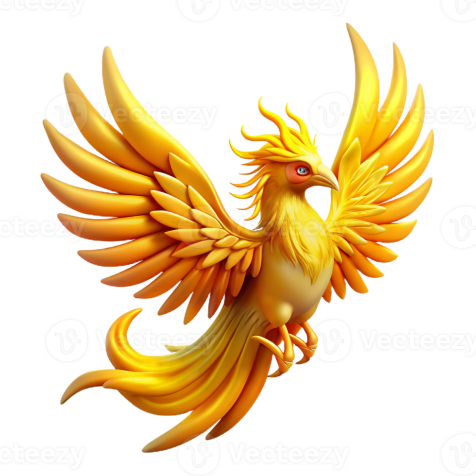 serene abstract Golden Phoenix 3D Illustration high resolution png