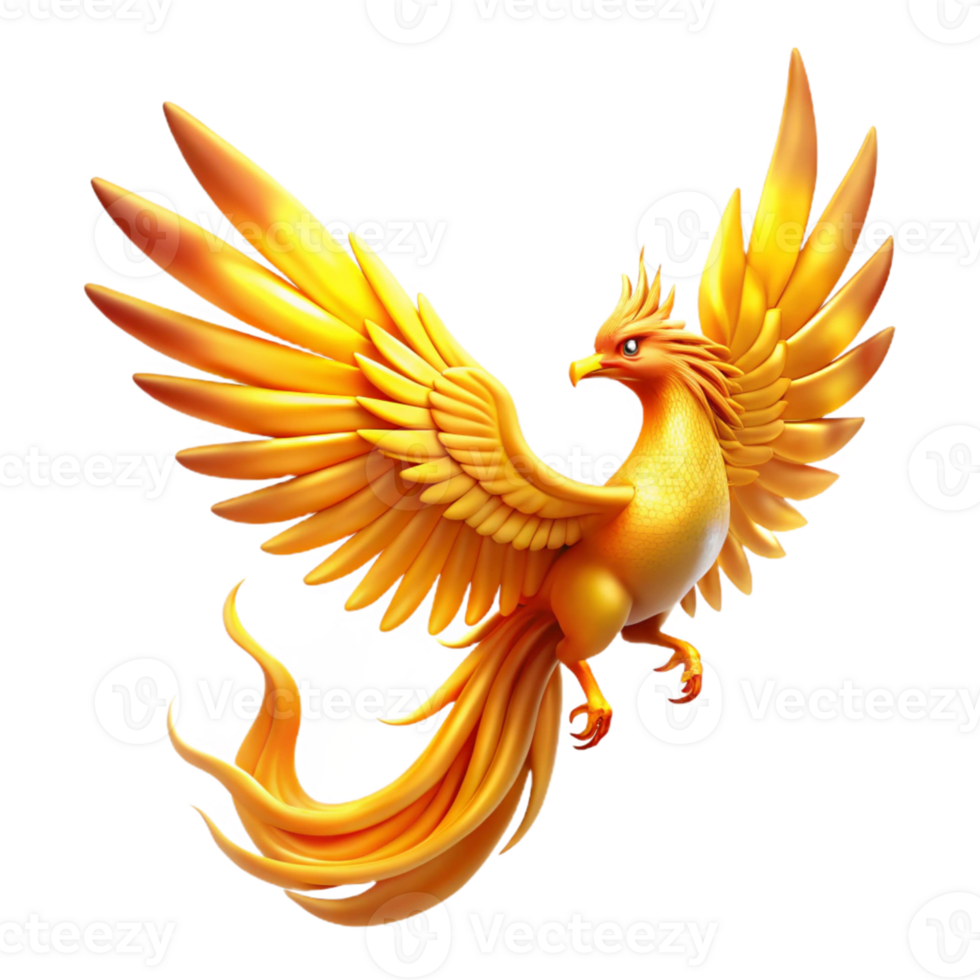 impressive artistic Golden Phoenix 3D Illustration high quality png