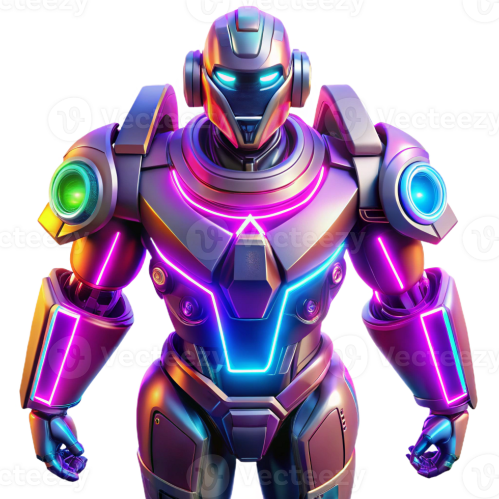 dramatic modern Neon Robot 3D Render authentic png