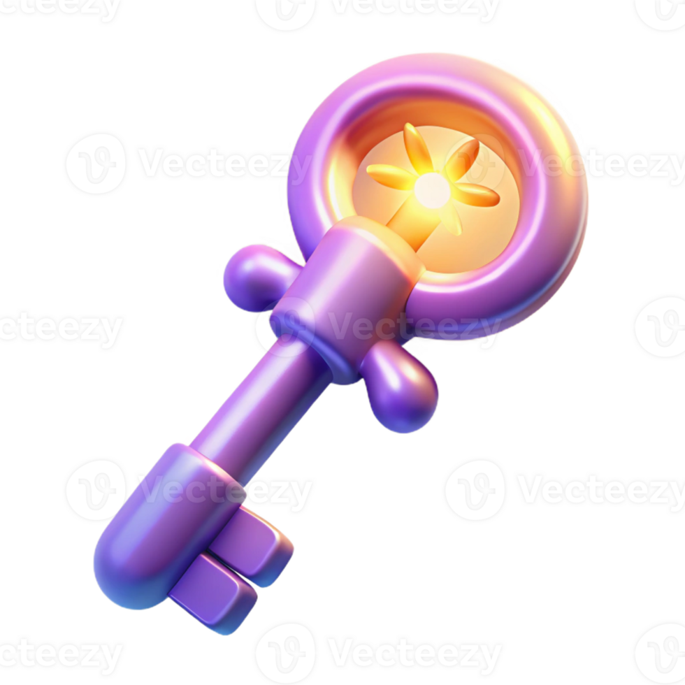 extraordinary artistic 3D Render Purple Key with Flower Illustration high resolution png