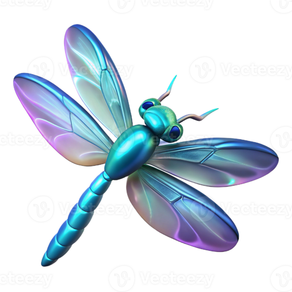 beautiful abstract Iridescent Dragonfly 3D Render authentic png