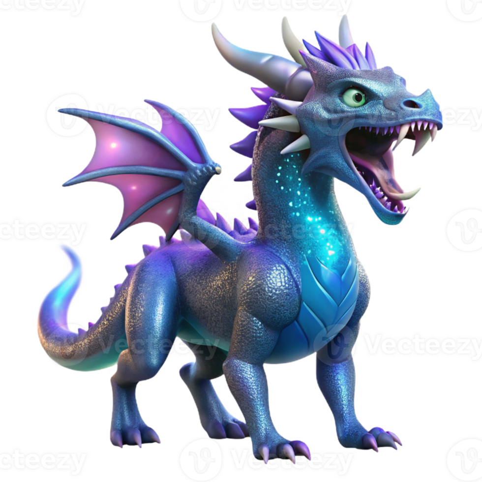 vibrant traditional 3D Render of a Sparkling Purple Dragon high quality png