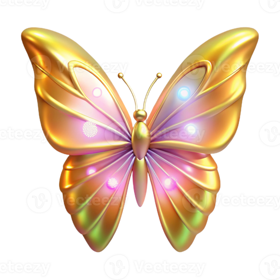 vibrant minimalist Golden Luminous Butterfly 3D Illustration detailed png