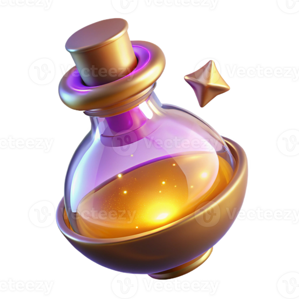magnificent creative Golden Potion Bottle 3D Render high resolution png