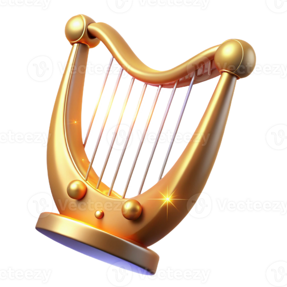 stunning artistic Golden Harp 3D Render genuine png