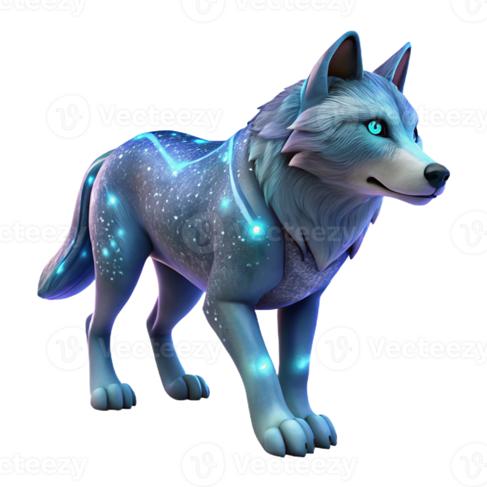 serene classic Celestial Wolf 3D Render premium png
