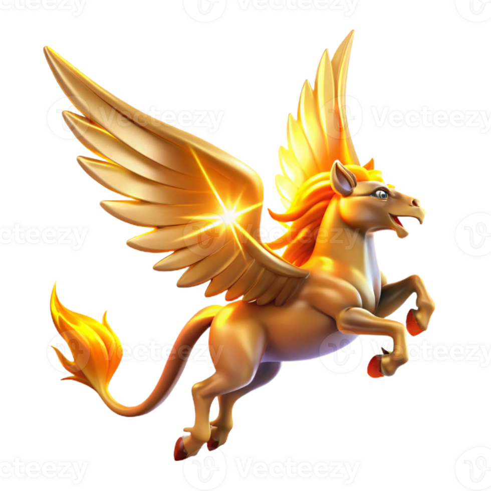 beautiful modern Golden Pegasus 3D Illustration 4K png