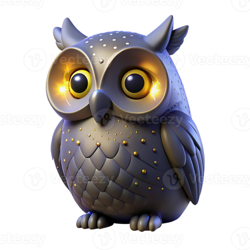 serene rustic Glowing 3D Owl Illustration high quality png