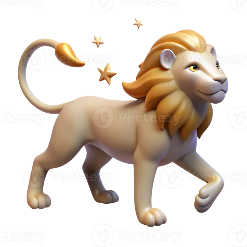 elegant contemporary 3D Cartoon Lion with Stars high resolution png