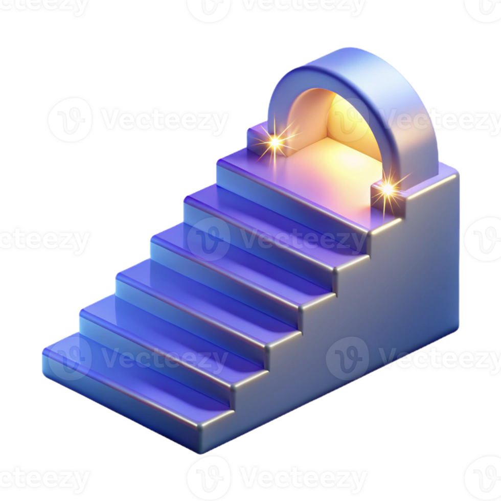vibrant minimalist 3D Render Staircase to Illuminated Archway high resolution png