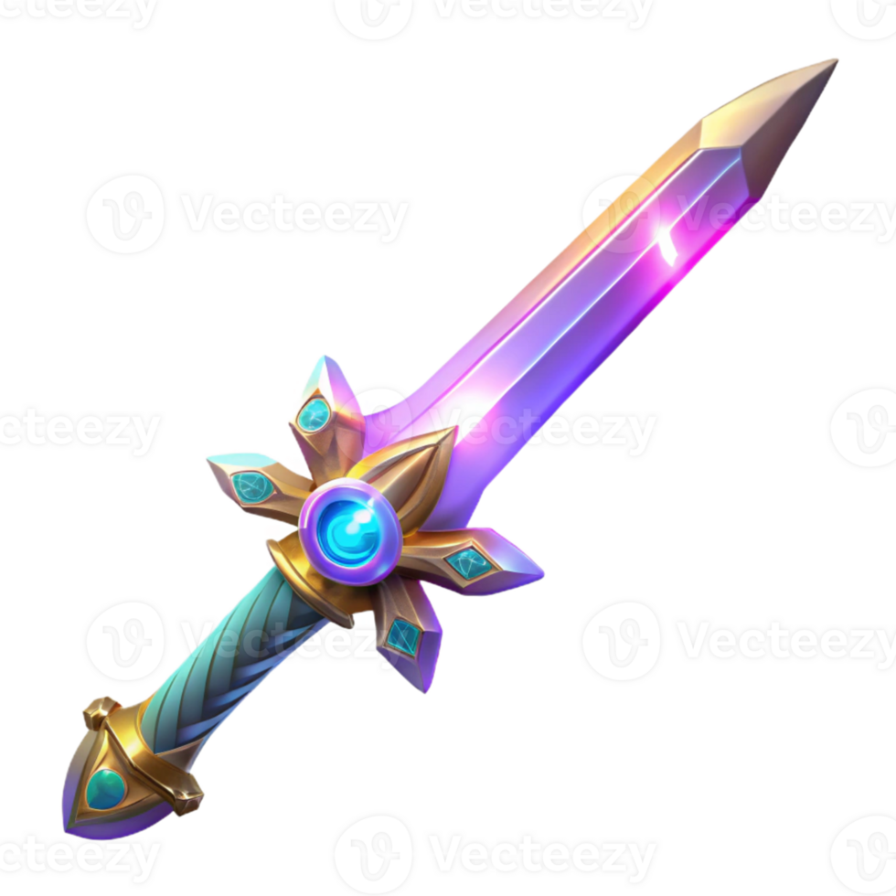 vibrant modern Fantasy Sword 3D Render original png