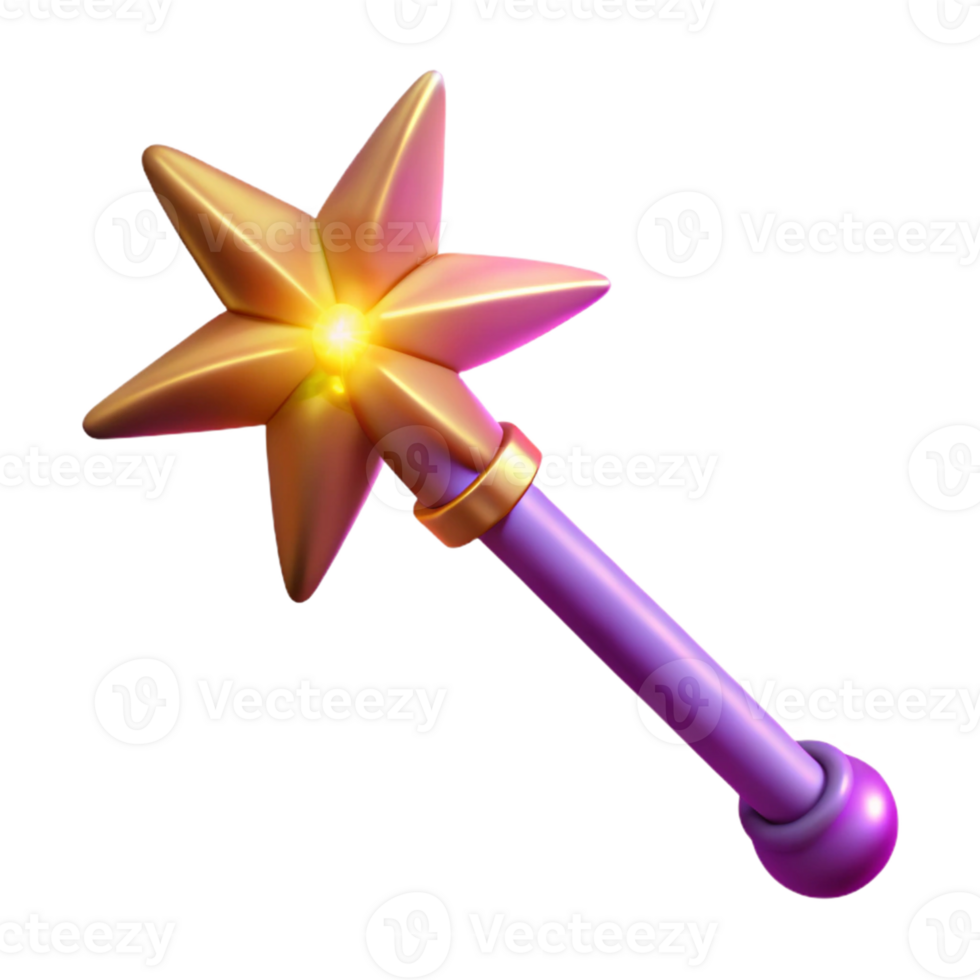 impressive traditional 3D Render Golden Star Wand exclusive png