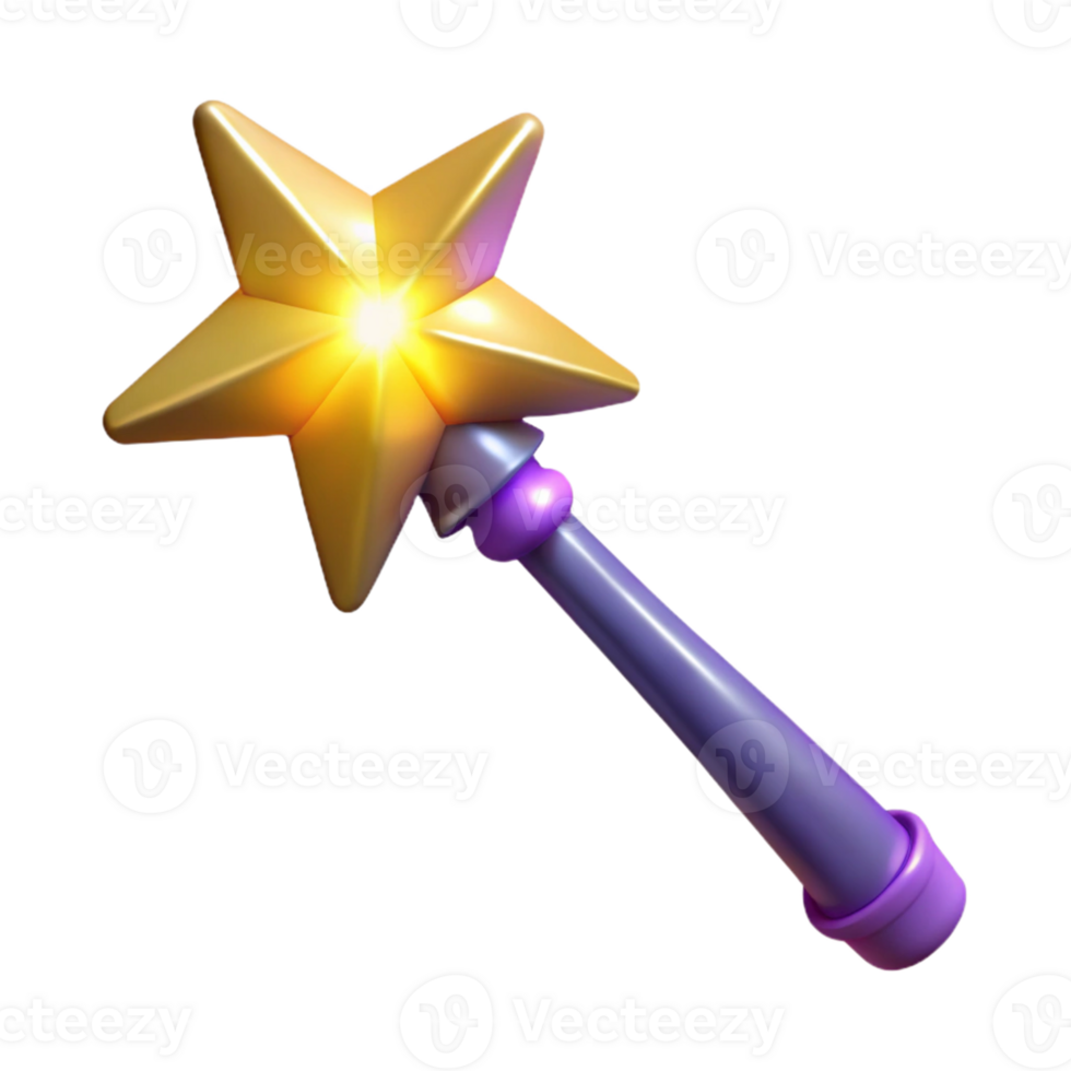 dramatic classic Glowing Star Wand 3D Render premium png