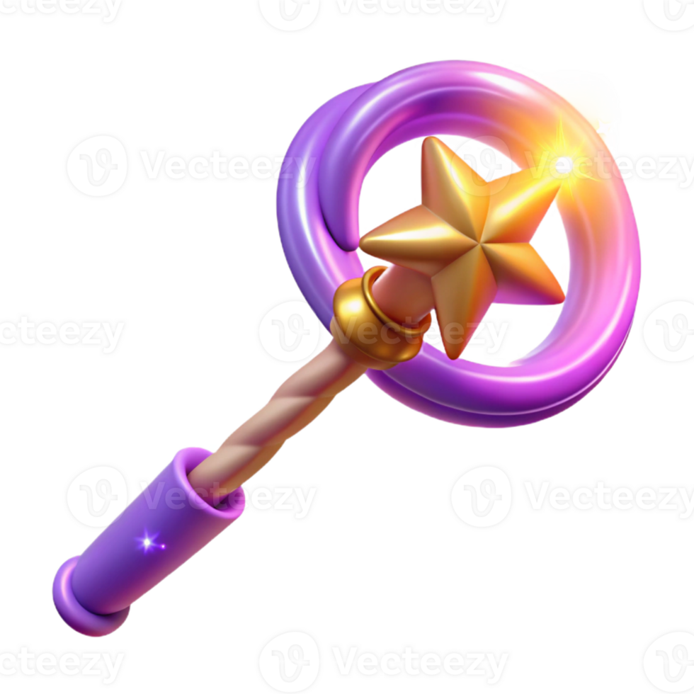 dramatic classic Magical 3D Star Wand Illustration high resolution png