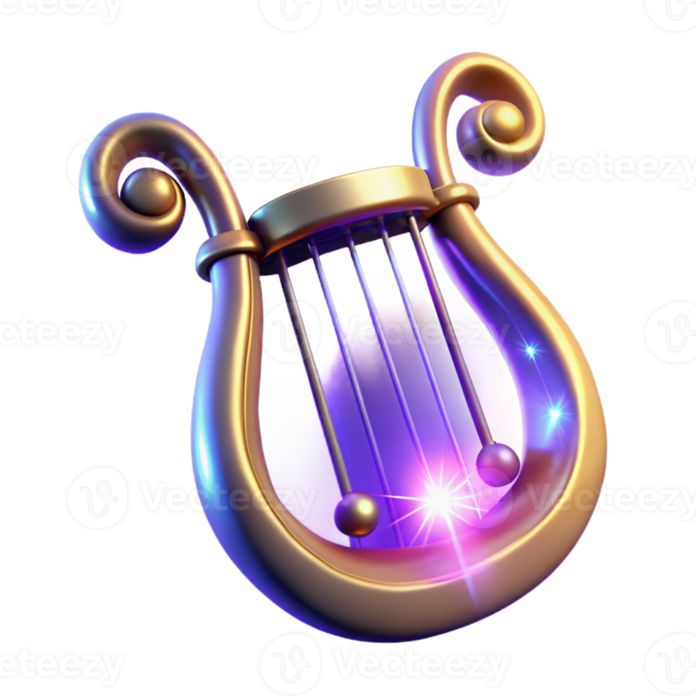 beautiful creative Golden Lyre 3D Render high resolution png