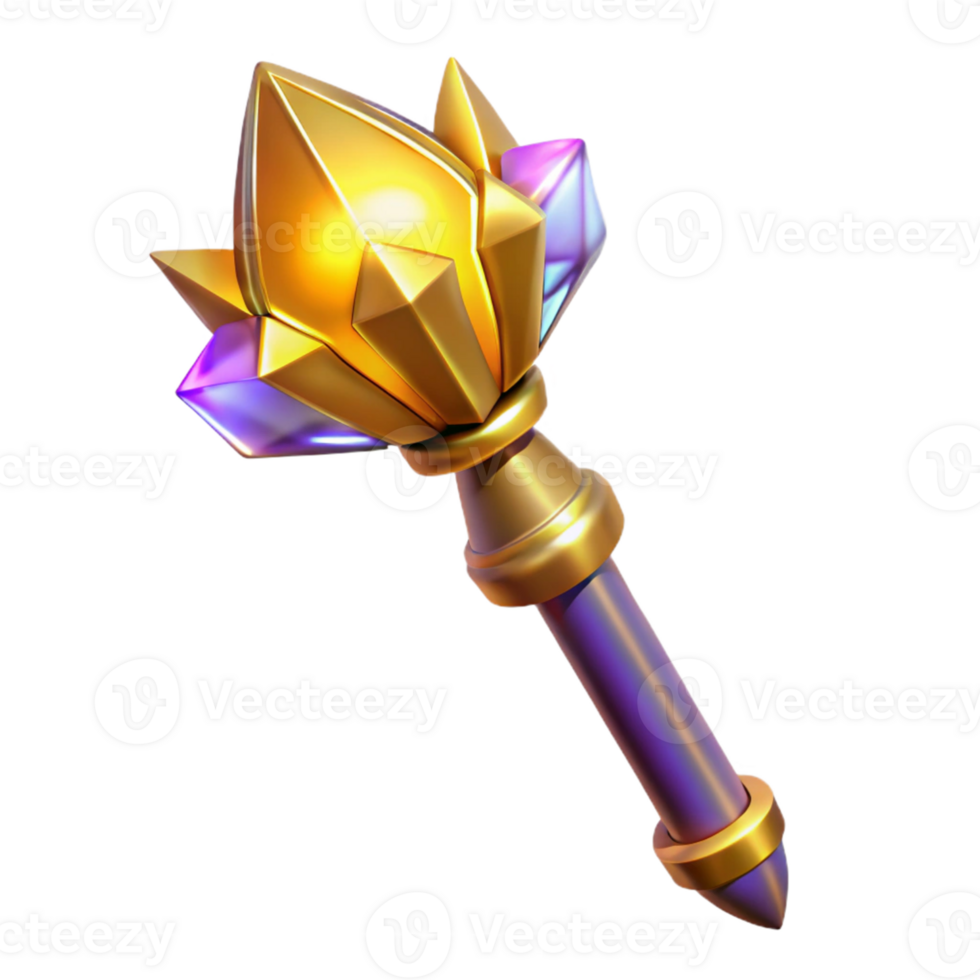 elegant traditional 3D Render Golden Scepter with Gemstones exclusive png