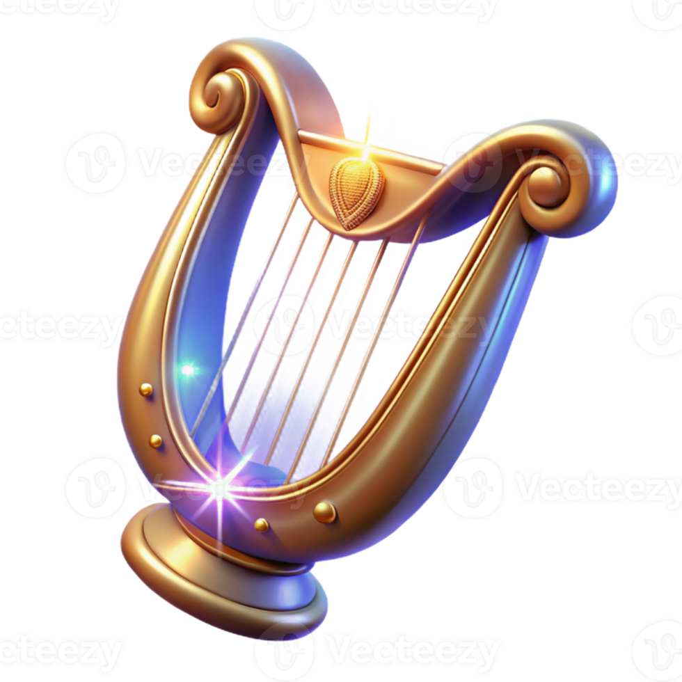 dramatic minimalist Golden Lyre 3D Render high quality png