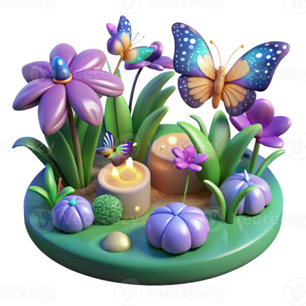magnificent modern 3D Render of Magical Garden with Butterflies exclusive png