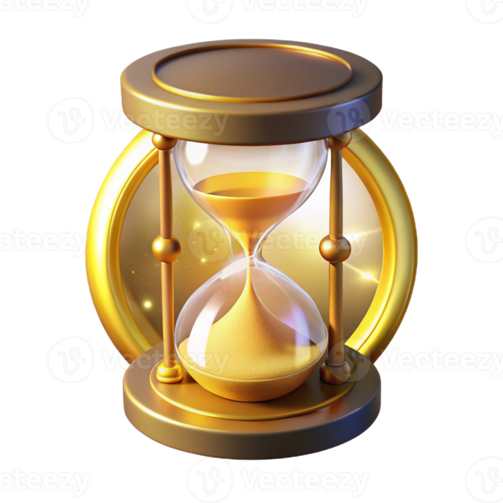serene creative Golden Hourglass 3D Render high quality png