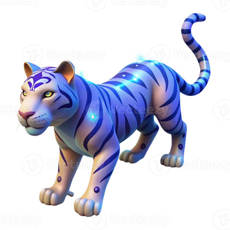 vibrant rustic Glowing Blue Tiger 3D Render high quality png