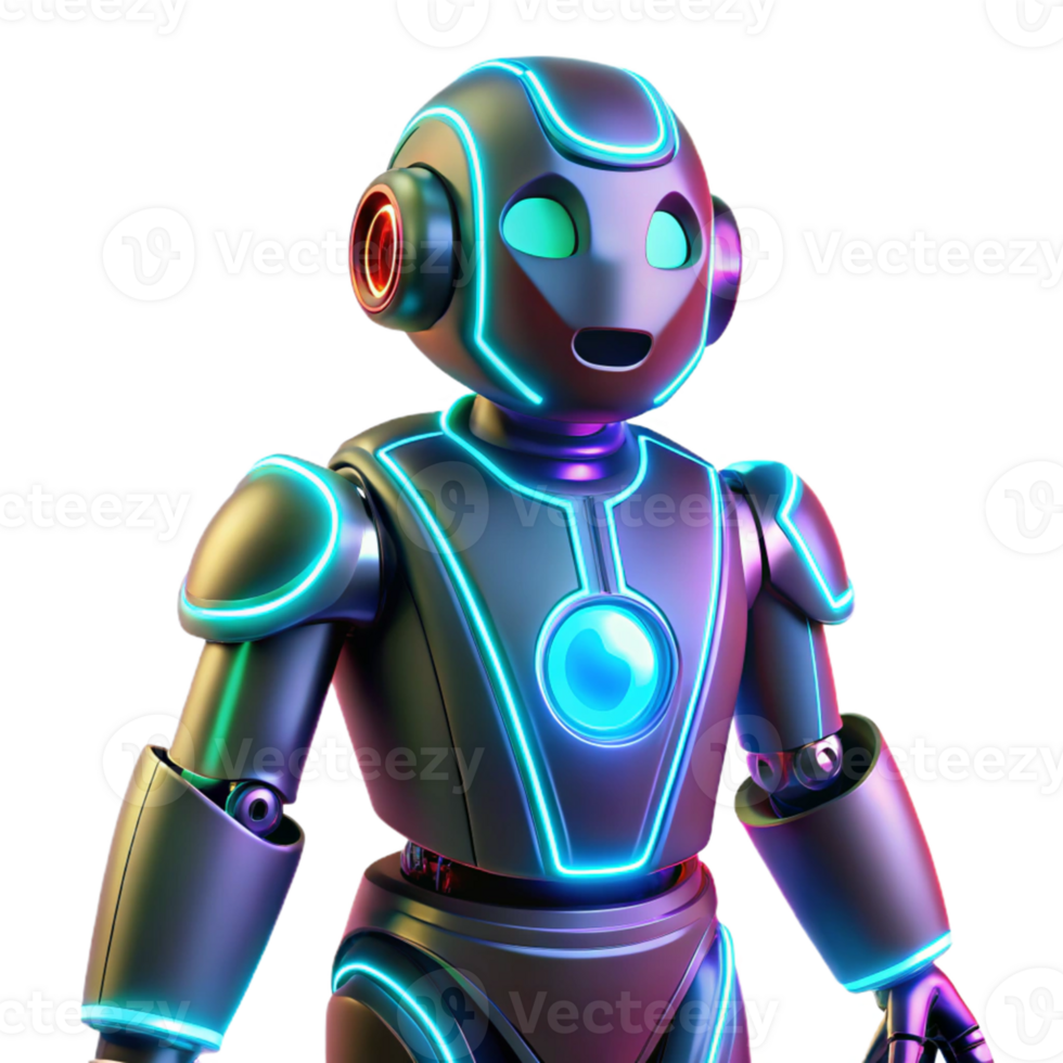 extraordinary rustic Neon Robot 3D Render high resolution png