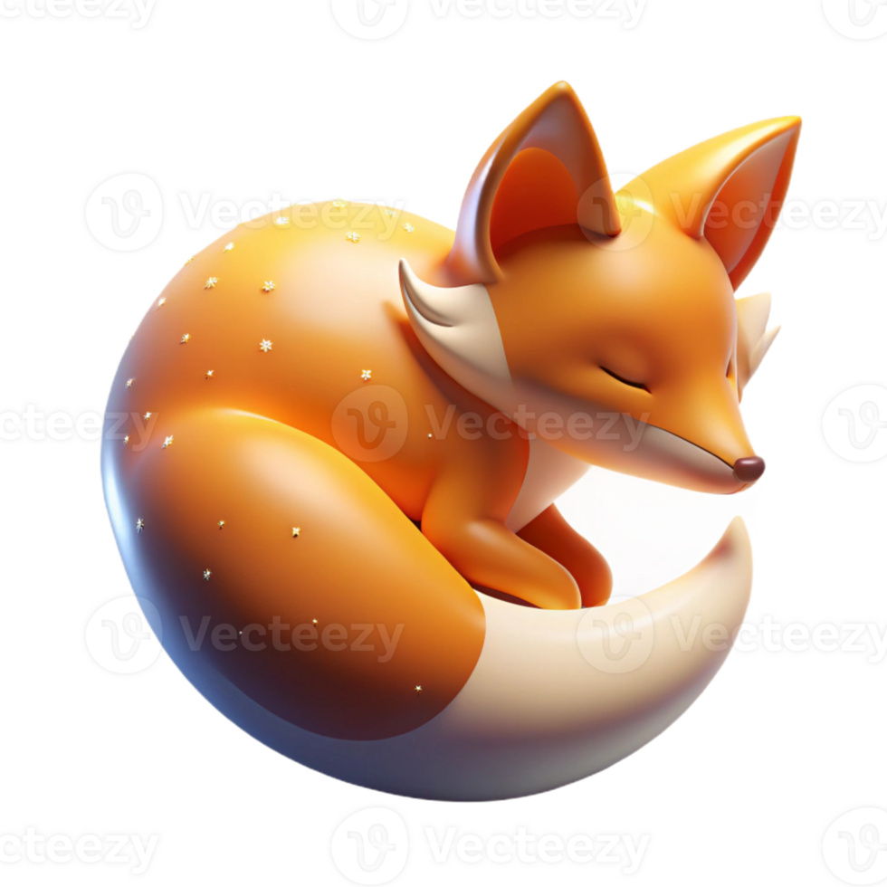 elegant minimalist Sleeping Fox 3D Illustration exclusive png