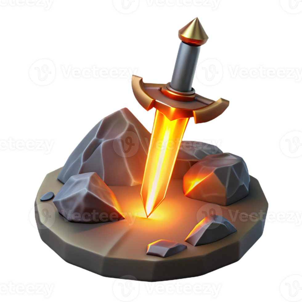 extraordinary creative Glowing 3D Sword in Rocks Illustration original png