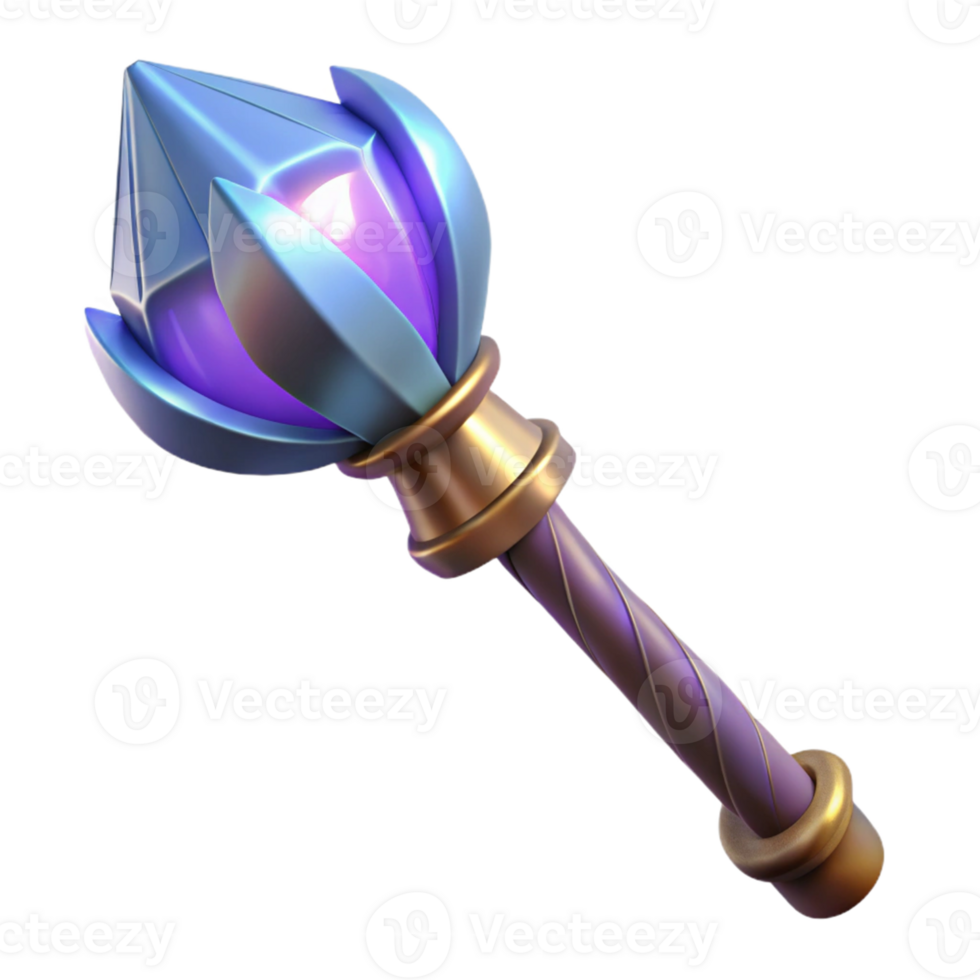 stunning modern 3D Render Glowing Crystal Wand detailed png