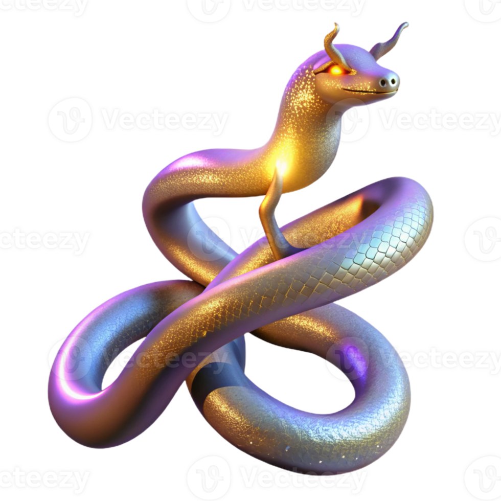 dramatic vintage Golden Serpent 3D Render high resolution png
