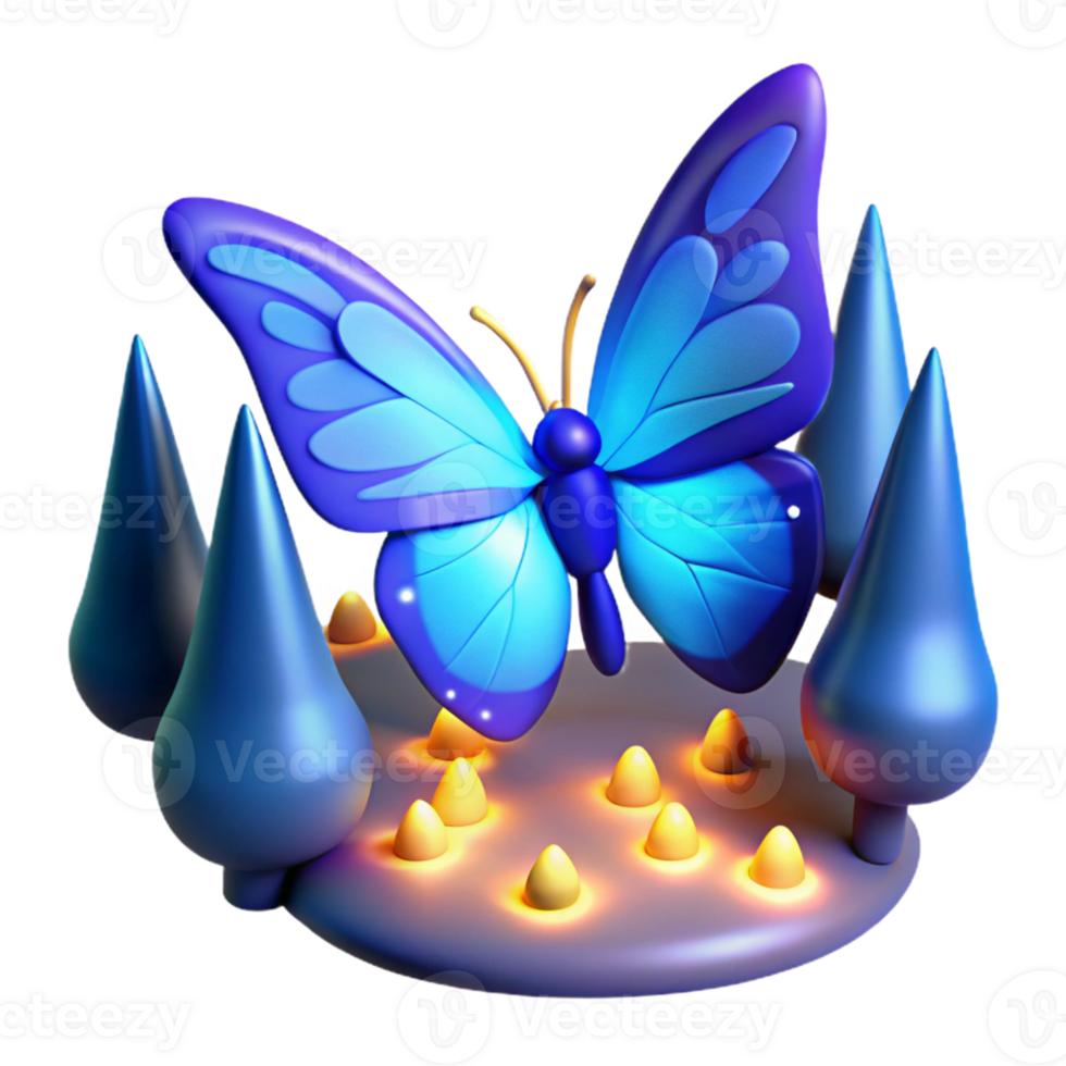 vibrant modern 3D Render Blue Butterfly in a Forest high resolution png