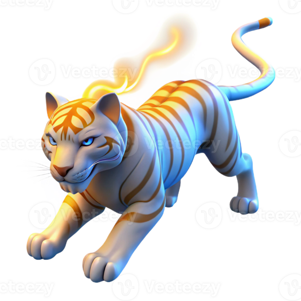 dramatic modern 3D Render of a White Tiger with Fiery Wings authentic png
