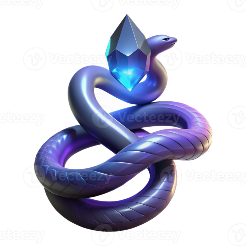 serene vintage 3D Render Purple Snake with Crystal high quality png
