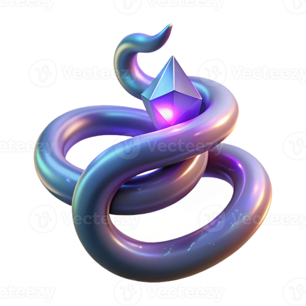 elegant minimalist Iridescent Serpent and Gem 3D Render 4K png