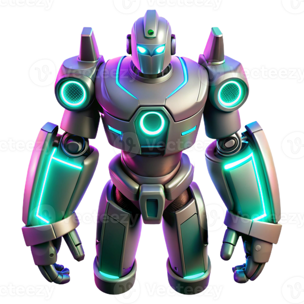 magnificent artistic Neon Robot 3D Render authentic png