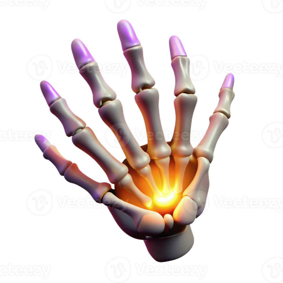 vibrant contemporary 3D Render of Hand Bones with Glowing Pain professional png