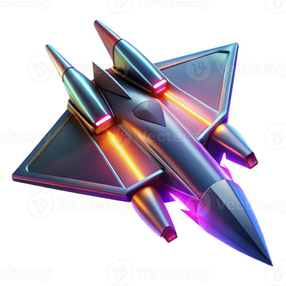 elegant creative Neon Spaceship 3D Render high resolution png